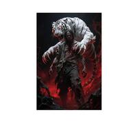 Terrifying, Dark, Hellish, Bloody Man, White Tiger Canvas Poster Bedroom Decor Landscape Decor Gift 16x24inch(40x60cm)