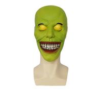 Terrifying Half Face Horror Mask Creepy Smile White Eyes Outdoor Haunted Houses Horror Nights Halloween(Green,M)