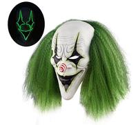 Terrifying Scary Halloween Clown Mask - Adult Evil Killer Joker Style with Green Hair Horror Costume Prop