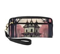 TerrifyingTales Print Leather Small Makeup Bag - Travel Toiletry Bag for Women, Reusable Cosmetic Pouch with Zipper