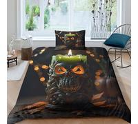 Terror Pumpkin Duvet Cover Set for Teens 3D Printed Bedding Set Halloween Skeleton Comforter Cover 3 Pcs Ultra Soft Microfiber Quilt Covers with Pillowcase with Zipper Closure Single（135x200cm）