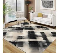 TerroVee Abstract Area Rugs for Living Room 120x180 - Geometric Distressed Rug for Bedroom, Modern Minimalist Non Slip Washable Short Pile Carpet, Black Beige House Decor