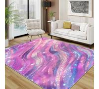 TerroVee Abstract Rug - Dreamy Glitter Wave Small Rugs for Bedroom 50x80, Pink Purple Gradient Floor Mat Soft Washable Non Slip Indoor Mats, Abstract Home Decor