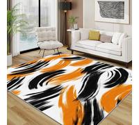 TerroVee Abstract Rug - Orange and Black Brushstroke Small Rugs for Bedroom 40x60, Modern Artistic Floor Mat Soft Washable Non Slip Indoor Mats, Abstract Home Decor
