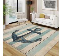 TerroVee Anchor Rug - Nautical Sailing Distressed Small Rugs for Bedroom 60x90, Coastal Beach Maritime Floor Mat Soft Washable Non Slip Indoor Mats, Anchor Room Decor