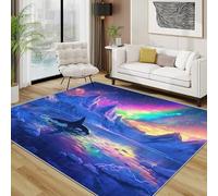 TerroVee Aurora Area Rugs for Living Room 100x150 - Arctic Glacier Northern Light Rug for Bedroom, Fantasy Orca Starry Sky Non Slip Washable Short Pile Carpet, Aurora Room Decor