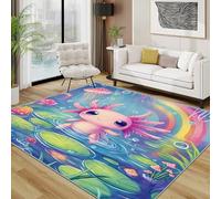 TerroVee Axolotl Rug - Pink Cute Fantasy Animal Kids Small Rugs for Bedroom 40x60, Rainbow Underwater Jellyfish Floor Mat Soft Washable Non Slip Indoor Mats, Axolotl Home Decor