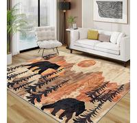 TerroVee Bear Rug - Mountain Sunset Wild Animal Small Rugs for Bedroom 50x80, Rustic Woodland Wildlife Landscape Floor Mat Soft Washable Non Slip Indoor Mats, Bear Home Decor