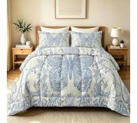 TerroVee Butterfly Coverless Duvet, Double Duvet 10.5 TOG | Cream Butterflies Botanical Double Quilt All Season, Lightweight Breathable Soft Machine Washable Bedding with 2 Pillowcases