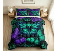 TerroVee Butterfly Coverless Duvet, Single Duvet 10.5 TOG | Neon Gothic Butterflies Single Quilt All Season, Lightweight Breathable Soft Machine Washable Bedding with 1 Pillowcase