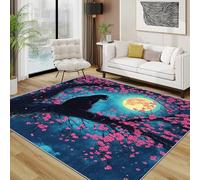 TerroVee Cat Rug - Fantasy Pet Cherry Blossom Small Rugs for Bedroom 50x80, Moon Kitten Floor Mat Soft Washable Non Slip Indoor Mats, Cat Home Decor