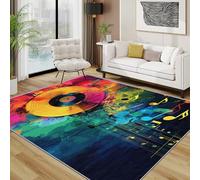 TerroVee CD Area Rugs for Living Room 120x180 - Music Note Colourful Vinyl Record Rug for Bedroom, Disc Musical Watercolour Non Slip Washable Short Pile Carpet, CD House Decor