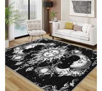 TerroVee Celestial Area Rugs for Living Room 80x150 - Sun Moon Phase Boho Rug for Bedroom, Occult Crescent Mystical Fantasy Non Slip Washable Short Pile Carpet, Celestial Room Decor