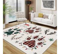 TerroVee Christmas Rugs Living Room Large 140x200 - Cat Paw Print Bedroom Rug, Xmas Plaid Washable Non Slip Low Pile Carpet, Christmas House Decor