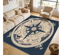TerroVee Compass Rug - Vintage Nautical Maritime Small Rugs for Bedroom 50x80, Sailing Ship Sailor Floor Mat Soft Washable Non Slip Indoor Mats, Compass Home Decor