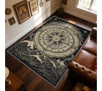 TerroVee Compass Rug - Vintage Nautical Small Rugs for Bedroom 50x80, Maritime Ocean Wave Floor Mat Soft Washable Non Slip Indoor Mats, Compass Home Decor