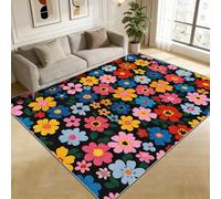 TerroVee Daisy Rug - Colourful Floral Small Rugs for Bedroom 40x60, Kids Retro Pop Art Floral Floor Mat Soft Washable Non Slip Indoor Mats, Flower Home Decor