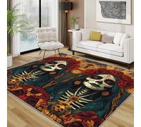 TerroVee Day of the Dead Area Rugs for Living Room 100x150 - Skull Mexican Día De Los Muertos Rug for Bedroom, Halloween Skeleton Non Slip Washable Short Pile Carpet, Skull Room Decor