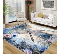 TerroVee Dragonfly Rug - Floral Insect Garden Small Rugs for Bedroom 60x90, Spring Summer Botanical Floor Mat Soft Washable Non Slip Indoor Mats, Dragonfly Room Decor
