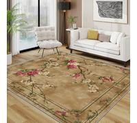 TerroVee Floral Rugs Living Room Large 200x300 - Oriental Floral Bedroom Rug, Vintage Distressed Beige Washable Non Slip Low Pile Carpet, Chinoiserie Home Decor