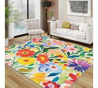 TerroVee Flower Rug - Vibrant Colourful Bright Floral Small Rugs for Bedroom 60x90, Multicoloured Wildflower Floor Mat Soft Washable Non Slip Indoor Mats, Flower Room Decor