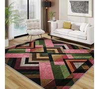 TerroVee Geometric Area Rugs for Living Room 120x180 - Mid Century Modern Geometry Rug for Bedroom, Retro Pink Brown Green Non Slip Washable Short Pile Carpet, Geometric House Decor