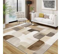 TerroVee Geometric Rugs Living Room Large 140x200 - Modern Minimalist Neutral Bedroom Rug, Abstract Geometry Washable Non Slip Low Pile Carpet, Charcoal Beige Brown House Decor