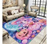 TerroVee Halloween Area Rugs for Living Room 120x120 - Kawaii Anime Girl Rug for Bedroom, Spooky Cute Witch Pumpkin Non Slip Washable Short Pile Carpet, Halloween Room Decor