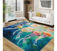 TerroVee Jellyfish Area Rugs for Living Room 100x150 - Colourful Underwater Ocean Animals Rug for Bedroom, Fantasy Sea Life Non Slip Washable Short Pile Carpet, Jellyfish Room Decor