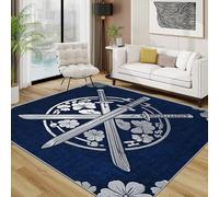 TerroVee Katana Area Rugs for Living Room 120x180 - Japanese Samurai Sword Rug for Bedroom, Zen Warrior Cherry Blossom Non Slip Washable Short Pile Carpet, Katana House Decor