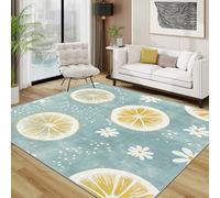 TerroVee Lemon Area Rugs for Living Room 80x150 - Fruit Daisy Kitchen Rug for Bedroom, Teal Watercolor Non Slip Washable Short Pile Carpet, Lemon Room Decor