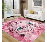TerroVee Leopard Rug - Floral Wild Animal Small Rugs for Bedroom 60x90, Fantasy Pink Wildlife Girls Floor Mat Soft Washable Non Slip Indoor Mats, Leopard Room Decor