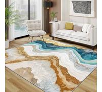 TerroVee Marble Rug - Modern Luxury Abstract Small Rugs for Bedroom 60x90, Contemporary Blue White Gold Floor Mat Soft Washable Non Slip Indoor Mats, Marble Room Decor