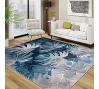 TerroVee Monstera Area Rugs for Living Room 120x120 - Abstract Leaf Modern Tropical Leaf Rug for Bedroom, Blue Plant Minimalist Artistic Non Slip Washable Short Pile Carpet, Monstera Room Decor