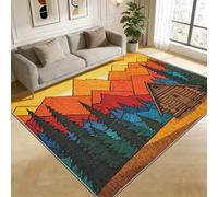 TerroVee Mountain Landscape Rug - Sunset Pine Tree Small Rugs for Bedroom 50x80, Retro Forest Cabin Floor Mat Soft Washable Non Slip Indoor Mats, Mountain Landscape Home Decor