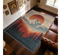 TerroVee Mountain Sunset Rug - Rustic Mountain Cabin Small Rugs for Bedroom 60x90, Pine Forest Wood Effect Floor Mat Soft Washable Non Slip Indoor Mats, Sunset Room Decor