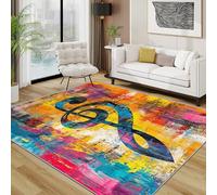 TerroVee Music Rug - Colourful Abstract Treble Clef Small Rugs for Bedroom 60x90, Musical Note Floor Mat Soft Washable Non Slip Indoor Mats, Music Room Decor