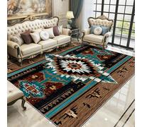 TerroVee Native American Rug - Southwestern Tribal Ethnic Geometric Small Rugs for Bedroom 60x90, Turquoise Brown Ethnic Floor Mat Soft Washable Non Slip Indoor Mats, Native American Room Decor