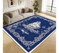 TerroVee Nautical Rug - Anchor Ocean Maritime Small Rugs for Bedroom 50x80, Sailing Coastal Sailor Floor Mat Soft Washable Non Slip Indoor Mats, Nautical Home Decor