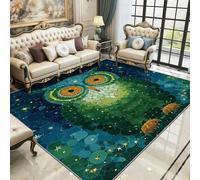 TerroVee Owl Rug - Kids Cartoon Bird Small Rugs for Bedroom 60x90, Green Stained Glass Floor Mat Soft Washable Non Slip Indoor Mats, Owl Room Decor