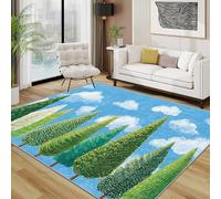 TerroVee Pine Tree Rug - Watercolor Cartoon Green Trees Small Rugs for Bedroom 50x80, Nature Theme Floor Mat Soft Washable Non Slip Indoor Mats, Pine Tree Home Decor