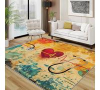 TerroVee Red Heart Area Rugs for Living Room 120x120 - Colorful Abstract Stethoscope Rug for Bedroom, Multicoloured Artistic Distressed Non Slip Washable Short Pile Carpet, Red Heart Room Decor