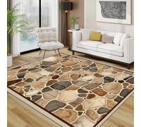 TerroVee Stone Rugs Living Room Large 160x230 - Vintage Brown Border Flagstone Bedroom Rug, Rustic Pebble Cobblestone Washable Non Slip Low Pile Carpet, Stone Home Decor