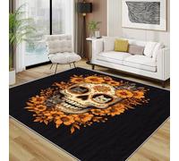TerroVee Sugar Skull Rug - Mexican Dia De Los Muertos Small Rugs for Bedroom 60x90, Day of the Dead Floor Mat Soft Washable Non Slip Indoor Mats, Sugar Skull Room Decor