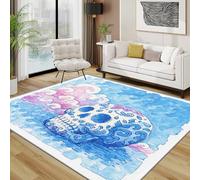 TerroVee Sugar Skull Rugs Living Room Large 200x300 - Mexican Day of the Dead Bedroom Rug, Watercolor Artistic Washable Non Slip Low Pile Carpet, Sugar Skull Home Decor
