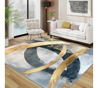 TerroVee Texture Area Rugs for Living Room 120x180 - Modern Abstract Luxury Curve Rug for Bedroom, Grey Black and Gold Non Slip Washable Short Pile Carpet, Texture House Decor