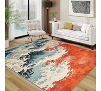 TerroVee The Great Wave off Kanagawa Rugs Living Room Large 140x200 - Japanese Hokusai Bedroom Rug, Ocean Waves Washable Non Slip Low Pile Carpet, Great Wave House Decor