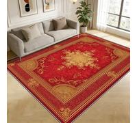 TerroVee Traditional Rugs Living Room Large 140x200 - Vintage Ornate Classic Bedroom Rug, Red and Gold Luxury Washable Non Slip Low Pile Carpet, Traditional House Decor