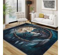 TerroVee Wolf Rugs Living Room Large 160x230 - Native American Wolves Bedroom Rug, Wild Animal Washable Non Slip Low Pile Carpet, Wolf Home Decor