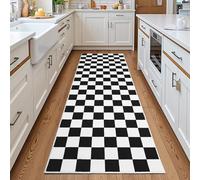 Terrug Black and White Checkered Area Rug for Kitchen,2x6 Runner Rugs Washable with Non Slip for Bedroom,Soft Low Pile Stain Resistance Retro Carpet for Entryway Hallway